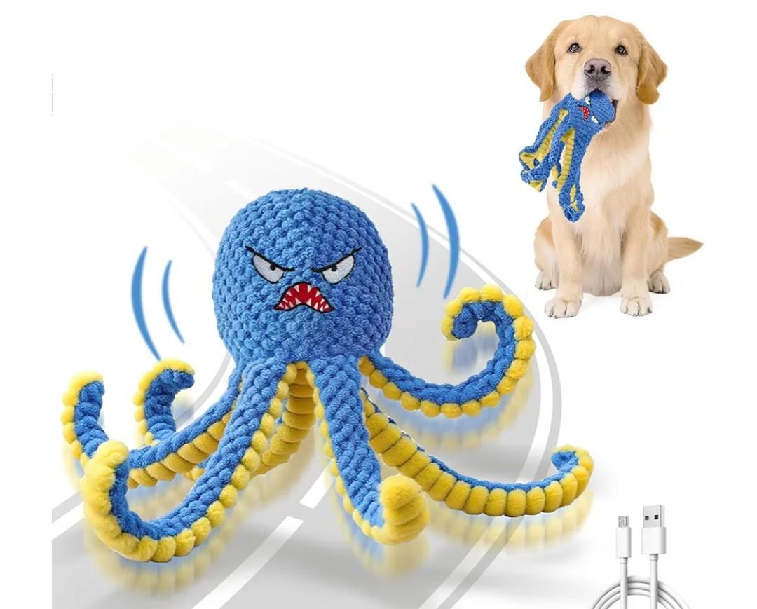Interactive Dog Toys Octopus,Durable Automatic Jumping Dog Toy to Keep Them Busy,Squeaky Moving Tug of War Doggie Toy,USB Rechargeable,Not for Aggressive Chewers (Blue)