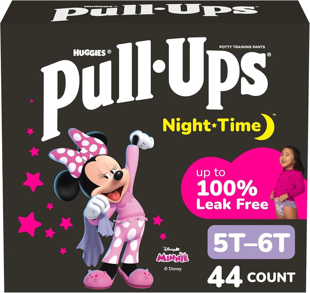 PullUps Girls' NightTime Potty Training Pants, Size 5T6T Overnight Training Underwear (4660 lbs), 44 Ct