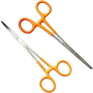 German Vinyl Grip Locking Straight & Curved Hemostat -Hemostat Forceps- Stainless Steel Locking Tweezer Clamps - Ideal Hemostats for Nurses, Fishing Forceps, Crafts and Hobby (Orange STR+CVD 6.25"), 4 Pieces