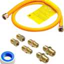 Roastove 48" Flexible Yellow Coated Gas Line Connector Kit for Stove, Dryer, Gas Water Heater, Furnace,5/8 in.OD(1/2 in. IDFlexible Gas Line with Connector 1/2" FIP &1/2"MIP & 3/4"MIP Fitting