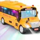 Yellow School Bus Toy for Kids1/16 Scale Interactive Friction-Powered Car with 4 Different Flashing Lights & Sounds, Open Doors & Realistic Design Preschool Learning & Role Play