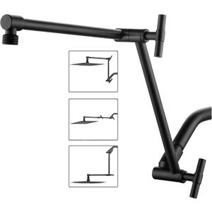 Matte Black Shower Head Extension - 13'' Adjustable Arm for Rain & Handheld, Locking Nuts, Universal Connector