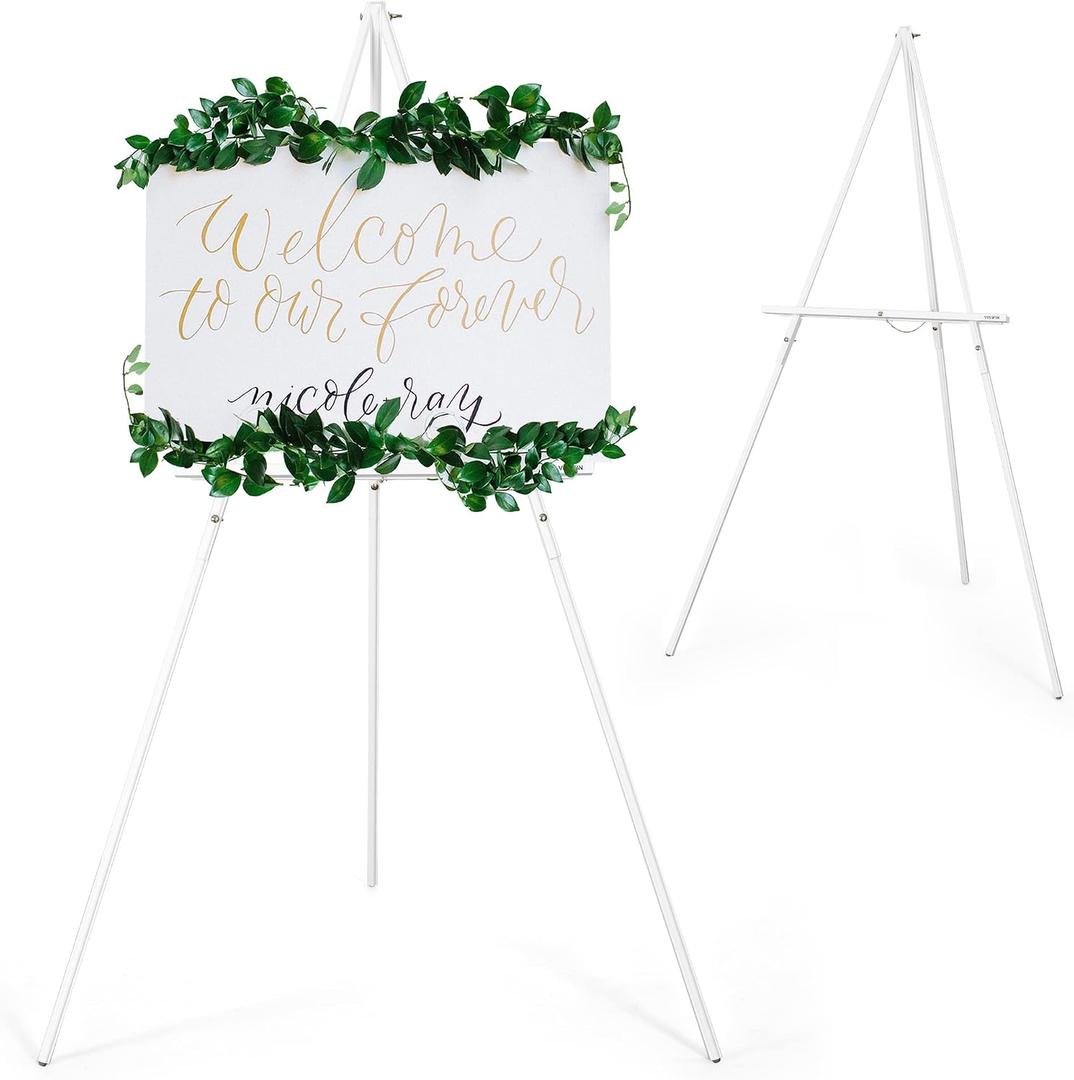 VISWIN 63" White Easel Stand for Wedding Signs, Adjustable Wooden Display Easel with Holder, Tripod Floor Easel for Welcome Board, Poster, Picture, Photos, Paintings, 1 PC 