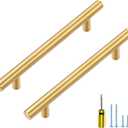 Ravinte 5 Pack 4 inch Hole Center Gold Cabinet Handles Kitchen Cabinet Handles Brushed Brass Cabinet Pulls 6-3/8" Overall Length