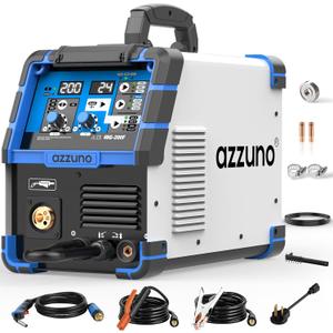 AZZUNO 200A MIG Welder,110V/220V Dual Voltage Multiprocess Welder,Gas Gasless MIG Welding Machine,4 in 1 Flux MIG/Solid Wire/Lift TIG/Stick ARC Welder (Grey)