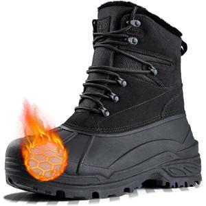 FREE SOLDIER Mens Snow Winter Boots for Men Warm Fleece Lining Winter Ski Shoes Waterproof Insulated Booties (10, Dark Black)