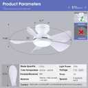 Kviflon 32 Inch Modern Ceiling Fans with Lights, Small Flush Mount Ceiling Fan with Light and Remote/APP Control, 5 Reversible 6 Speeds Curved Blades, 3 CCT Dimmable Lights for Kids Room, White