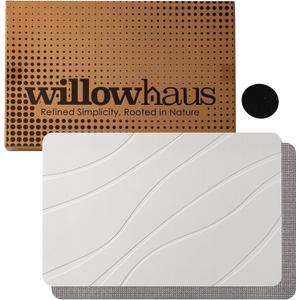 Willow Haus Diatomite Stone Bath Mat - Ultra-Absorbent 15"x24" Grey Foot Pad for Fast Drying | Water Absorption Technology | Sleek Mat Design