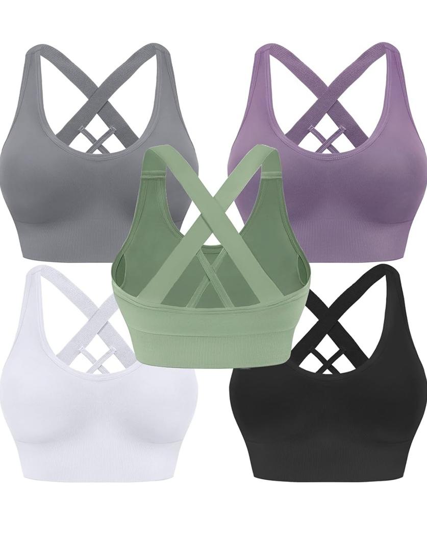 Evercute Sports Bra for Women Padded Medium Support Criss Cross Strappy Bras Seamless High Impact Yoga Exercise Athletic Bras, Size XL, 5 Pack Evercute Sports Bra for Women Padded Medium Support Criss Cross Strappy Bras Seamless High Impact Yoga Exercise Athletic Bras, Size XL, 5 Pack