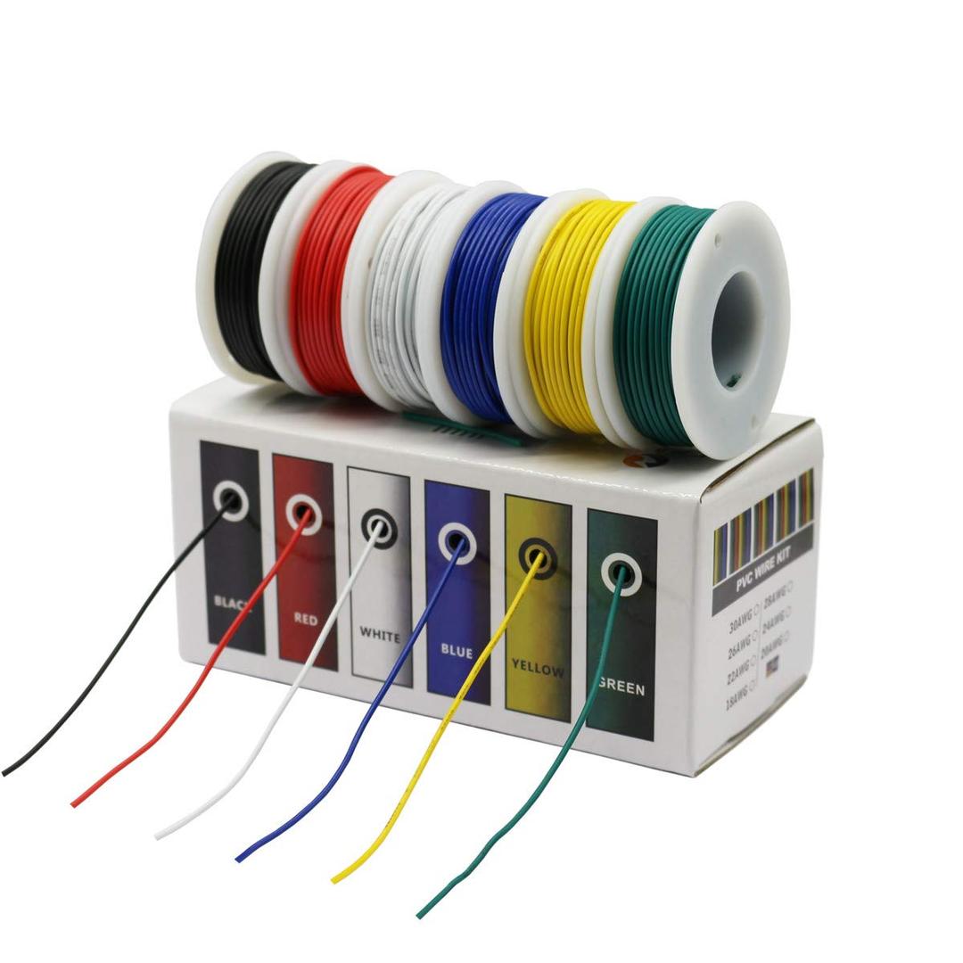 Hook up Stranded Wire Kit 20 Gauge 6 Colors 19.6 feet Each Electrical Wire 20 AWG PVC Wire (D-(red+blue+green+yellow+white+black))