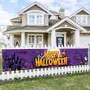 Halloween Decorations Outdoor Yard Banner Happy Halloween Purple Pumpkin Ghost Fence Banner 118x20 Inch Haunted Tree Moon Scene for Garden Porch Wall Party Decor