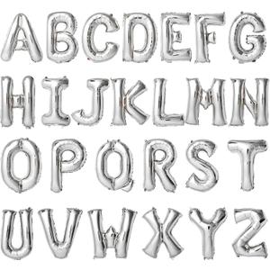16 Inch Silver Letter Balloons Mylar Foil Alphabet Letter A-Z Balloons Set for Wedding Birthday Party Decoration Banner(26pcs Pack)