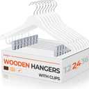 HOUSE DAY Wooden Hangers with Clips 24 Pack, Heavy Duty White Wood Pants Hanger, Premium Skirt Hanger with Adjustable Clips, Solid Clip Hangers for Suit, Blouse, Dress, Coat, Jacket, Bottom