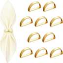 10 Pcs Gold Napkin Rings - Metal Napkin Ring(Semicircle) Stainless Steel Napkin Rings for Table Settings Wedding Christmas Party Dinner Table