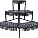 3 Tier Plant Stand Semi-Circular Flower Pot Organizer Rack Quarter Round Plant Display Holder Outdoor Storage Shelves Metal Corner Shelf Planter Shelving Ladder Plant Stand for Indoor Use(Black)