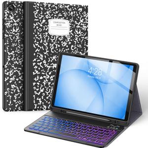 Supveco Keyboard Case for Samsung Galaxy Tab A11+ Plus 11 inch 2026 Model (SM-X230/X236/X238)-7 Color Backlight Wireless Detachable Folio Keyboard Cover with S Pen Holder, Notebook, Black