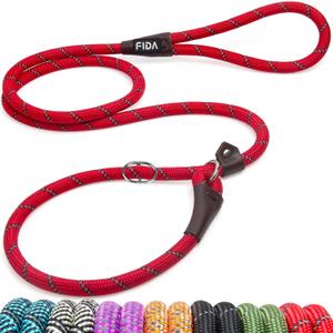 Fida Durable Slip Lead, 6 FT x 1/2" Heavy Duty , Comfortable Strong Rope for Large, Medium Dogs, No Pull Pet Training Loop Leash with Highly Reflective, Red (Large(1/2"-6ft))