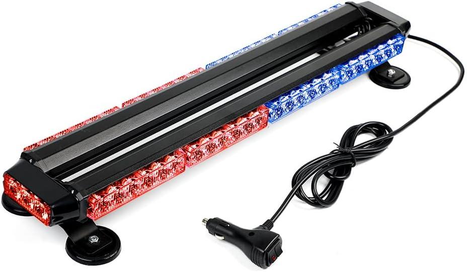 26" 54 LED 7 Flash Mode Traffic Advisor Double Side Emergency Warning Security Vehicle Roof Top Strobe Light Bar with Magnetic Base for Undercover or Tow Truck Construction (Red / Blue)
