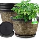 4 Pack 12 Inch Plant Pots,Large-Plant-Flower-Planters-Plastic, Flower Pots Outdoor Indoor with Drainage Holes & Trays, Retro Antique Imitation Decorative Garden Sets for Houseplants