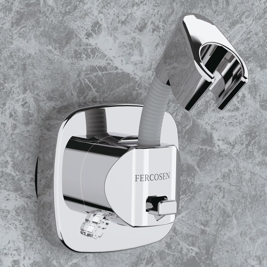 360° Swivel Shower Head Holder with Suction Cup | 10kg Load Capacity, Tool-Free Installation in Seconds | Removable and Rust-Resistant Shower Bracket with Storage Hook (Silver)