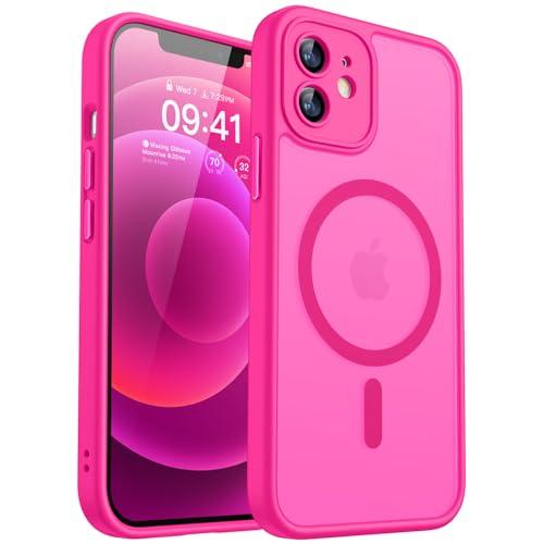 CANSHN Magnetic for iPhone 12 Mini Case, Upgraded [Full Camera Protection] [Compatible with Magsafe] [Translucent Matte] Shockproof Protective Phone Case for iPhone 12 Mini 5.4" - Hot Pink