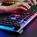 Wireless Gaming Keyboard with knob and Mouse Combo USB Dongle 2.4G Rechargeable 3000mAH Battery RGB Backlit Stainless Panel 4200DPI Side Button Mice for PC Laptop Compatible with Windows 8/9/10 MacOS
