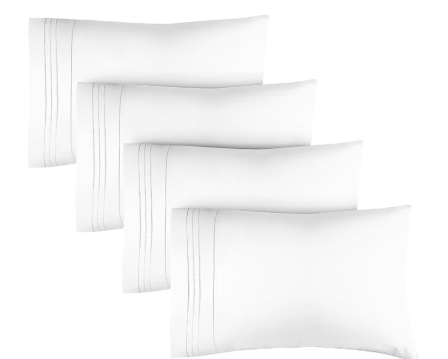 Queen Pillow Cases Set of 4 - Hotel Quality Queen Pillowcase Covers - Ultra-Soft, Comfortable, Cozy Bedding for Women, Men, Kids & Teens - Wrinkle Free & Machine Washable - White (No Pillows Included)
