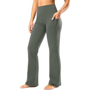 28"/30"/32"/34" Inseam Women's Bootcut Yoga Pants Long Bootleg High-Waisted Flare Pants with Pockets, (Sage, Large)