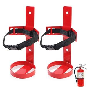 Fire Extinguisher Mount, 2.5LB Fire Extinguisher Bracket Wall Hanging Holder with Adjustable Straps for Home, Office, Garage (Red 2Pcs)