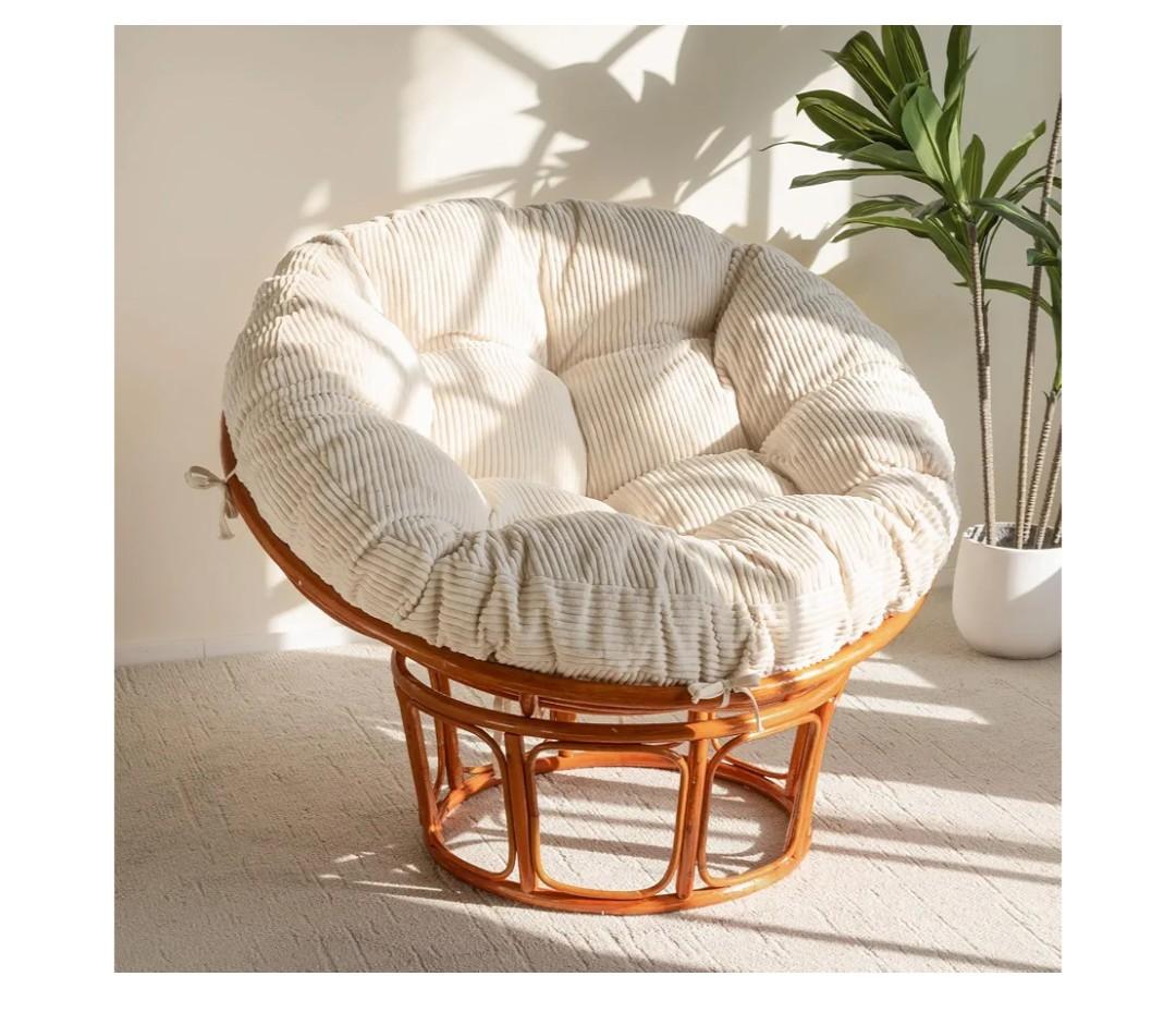 HIGOGOGO Papasan Chair Cushion with Corduroy Cover (Without Chair), 48 x 48 Inch Supportive Cushion, Overstuffed Chair Cushion,Beige