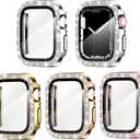 Goton 4-Pack Bling Case for Apple Watch Screen Protector 38mm Series 3/2/1, Women Glitter Diamond Rhinestone Protector for iWatch Cover Accessories 38 mm (Silver+Gold+Rose Gold+Pink( Glass))