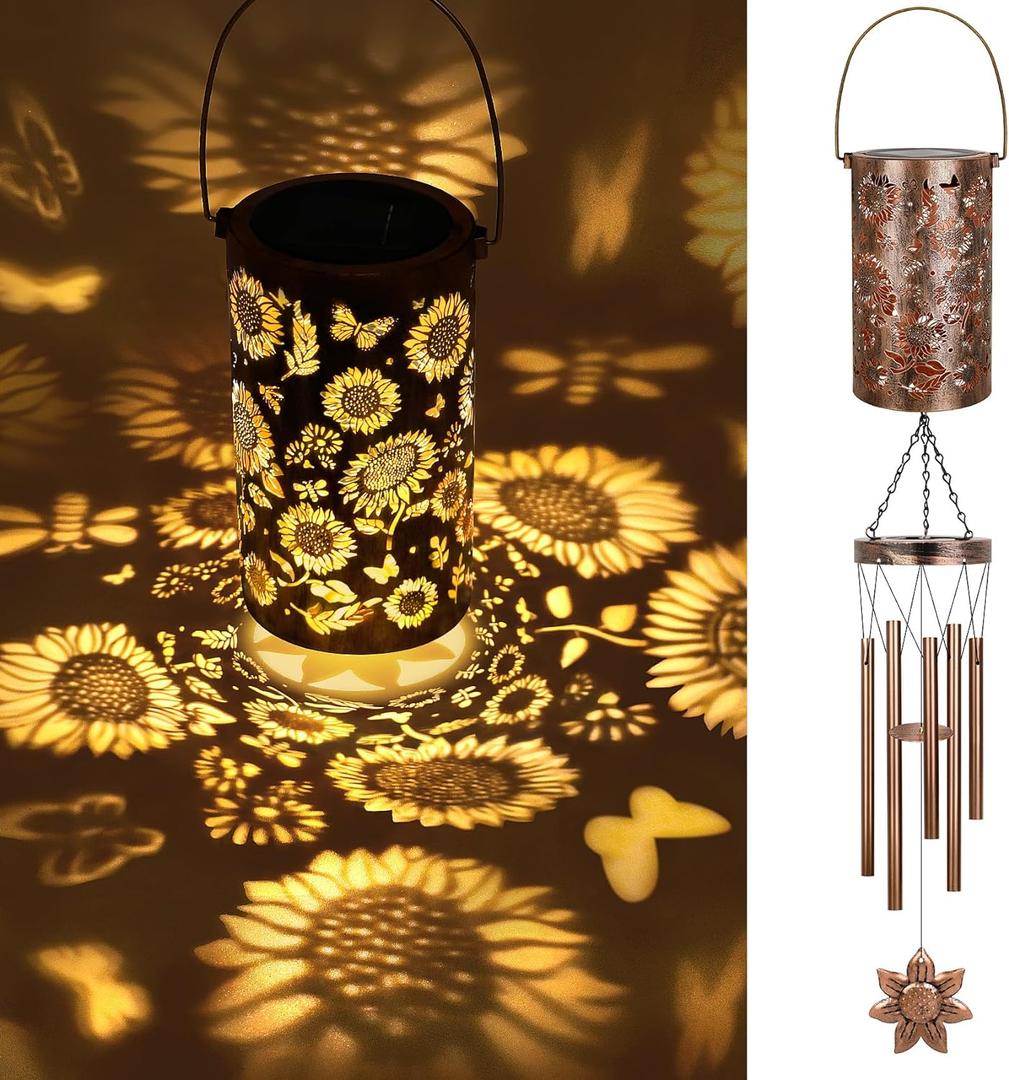 YHmall Solar Wind Chimes for Outside, 35'' Memorial Wind Chimes Sunflower Teacher Appreciation Gifts for Women Mom Grandma, Solar Lantern Windchimes Outdoors Unique Gifts for Garden Decor