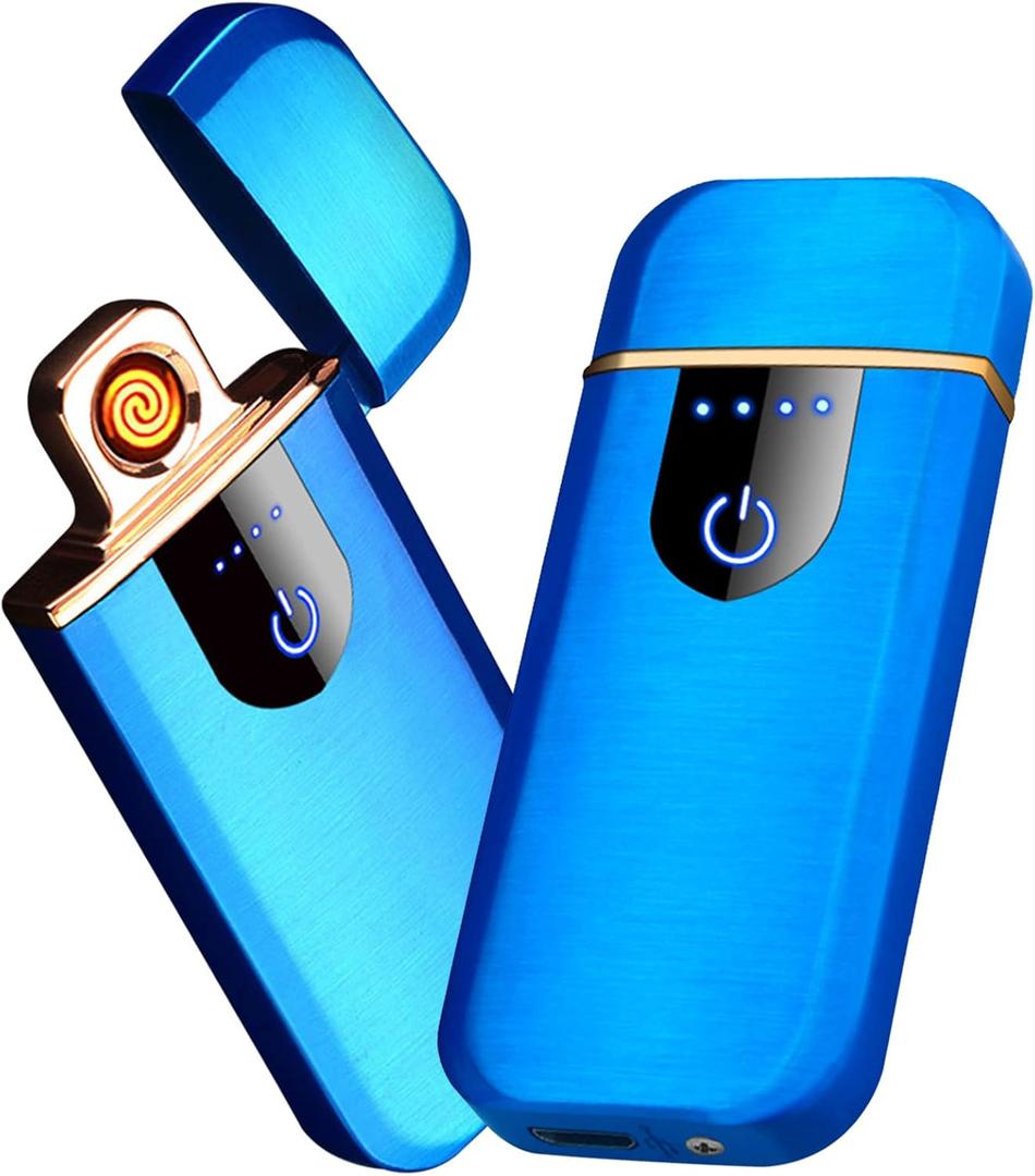 Electronic Lighter Smart USB Rechargeable, Mini Portable Design with Touch Dual-Sided Ignition - Windproof and flameless, Featuring Plasma Technology, Battery Indicator, and Lightweight Build (Blue)