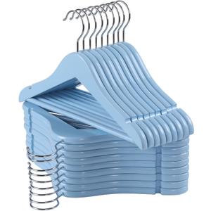 Kids Wooden Hangers 20 Pack, Blue Wooden Baby Hangers with Smooth Finish, Solid Wood Childrens Hangers for Clothes, Precisely-Cut Sleek Notches & Swivel Hook Baby Clothes Hangers for Closet