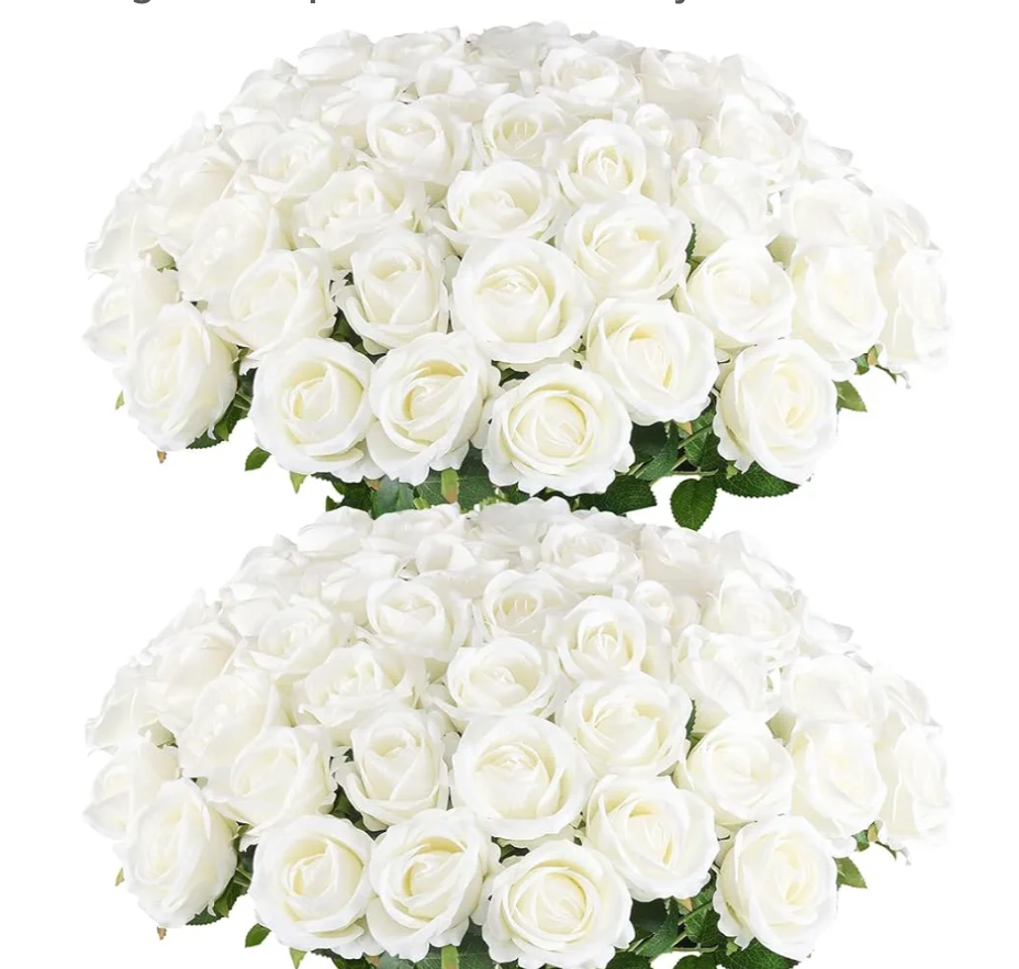 Aiinoo Artificial Roses Large Velvet Rose Real Touch Fake Flowers in Bulk for Flower Arrangement Wedding Centerpieces Home Party Decor (White) Aiinoo Artificial Roses Large Velvet Rose Real Touch Fake Flowers in Bulk for Flower Arrangement Wedding Centerpieces Home Party Decor (White)