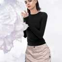 PUMIEY Women's Long Sleeve T Shirts Crew Neck Slim Fit Tops Sexy Basic Tee Smoke Cloud Pro Collection