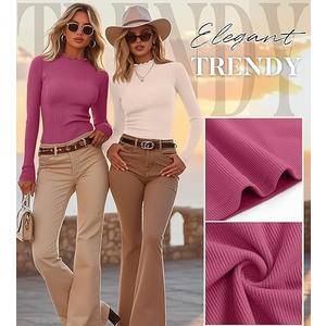 Riyiper 2 Pack Cotton Women's Mock Turtleneck Long Sleeve Tops Ribbed Lettuce Trim Slim Fit Basic Shirts Thermal Base Layer S