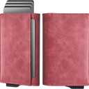 Navaris Pop Up Wallet with Inner Slots - Pop-Up RFID Blocking Card Holder w Cash Pocket - Slide Modern Trigger Wallet - Holds 10 Cards - Metal RFID Smart Wallets for Men (red, design 2)