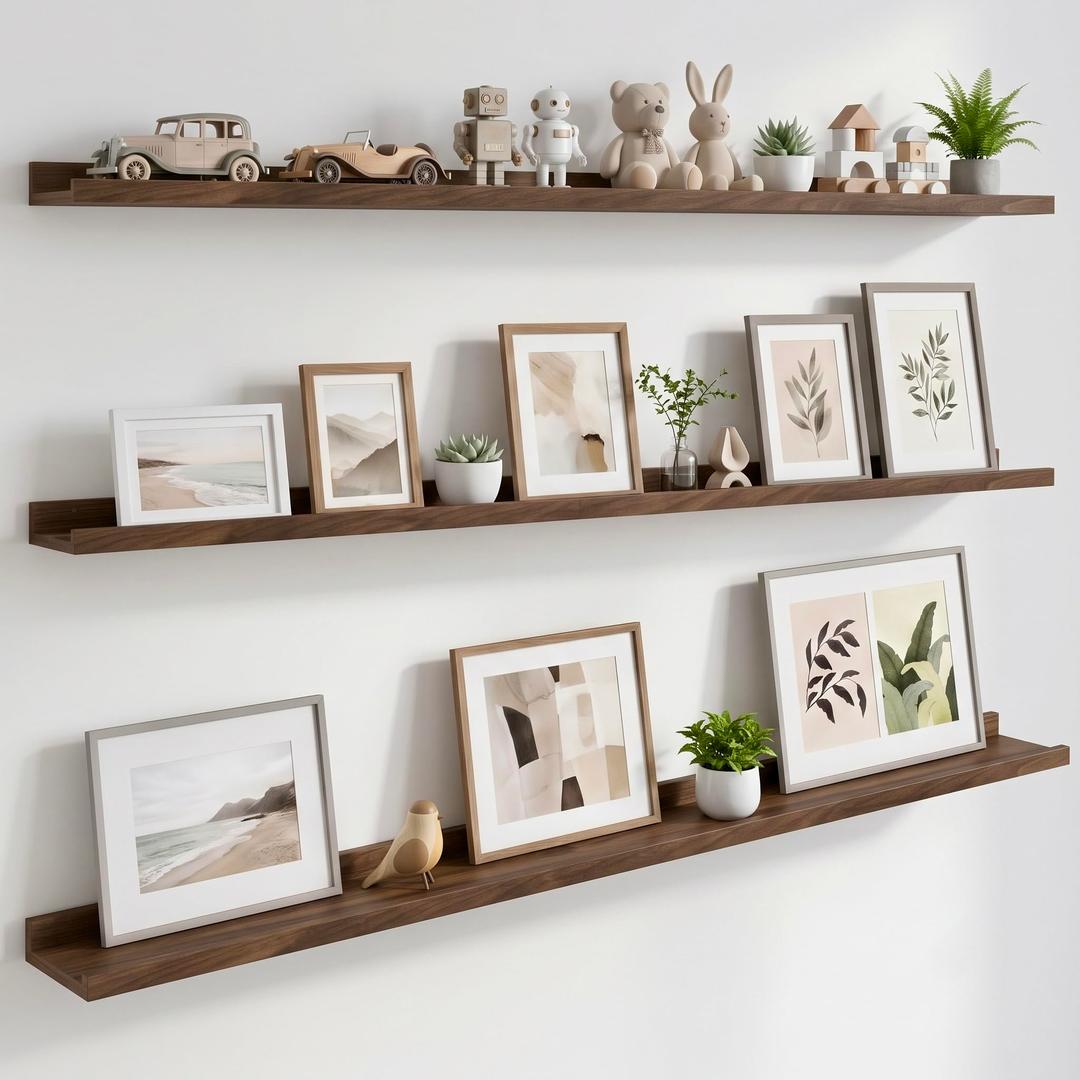 WOPITUES Floating Shelves for Wall, 48" Picture Ledge Shelf, Black Walnut