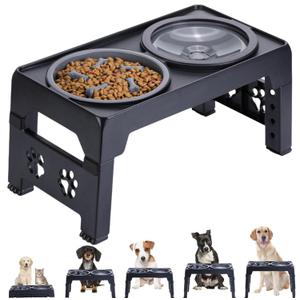 LALOBLUE Elevated Dog Bowls, Raised Dog Bowl with 2 Stainless Steel Dog Food Bowls, Dog Bowls Stand Adjusts to 5 Heights 2.95", 8.46", 9.65", 10.82", 12.01" for Small Medium Large Dogs Cats Pets,Black