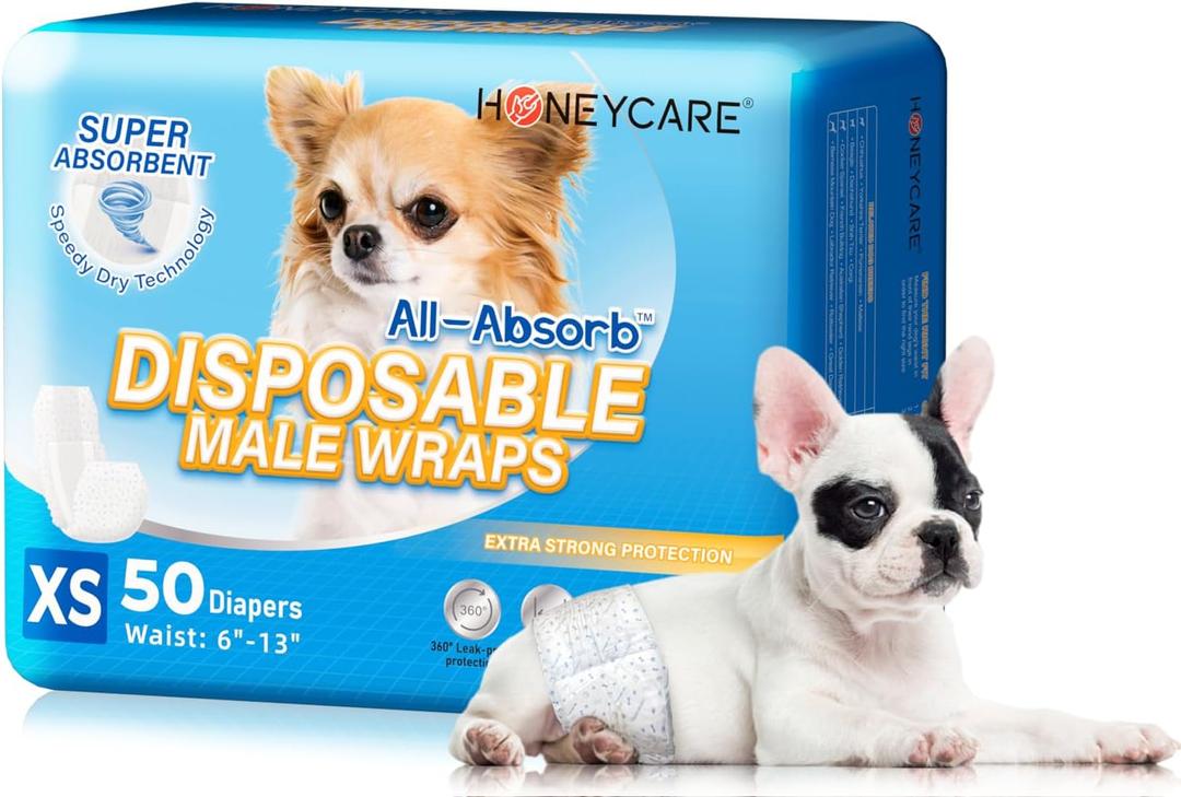 HONEY CARE All-Absorb A27 Male Dog Wrap, 50 Count, Extra Small