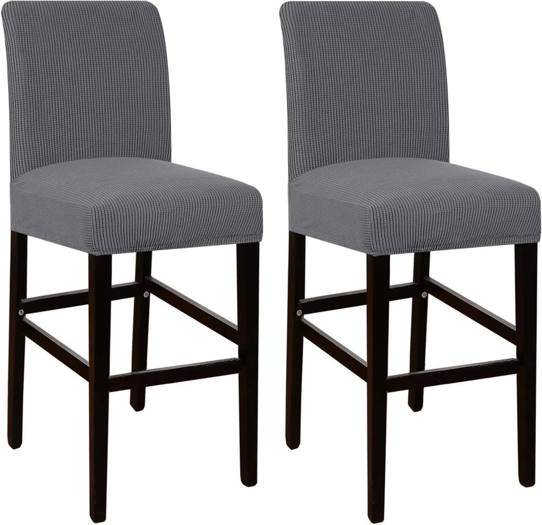 Flamingo P Stool Pub Counter Chair Seat Covers Stretch Bar Cover for Dining Room Non Slip Jacquard Fabric with Elastic Bottom Set of 2, Gray (Grey)