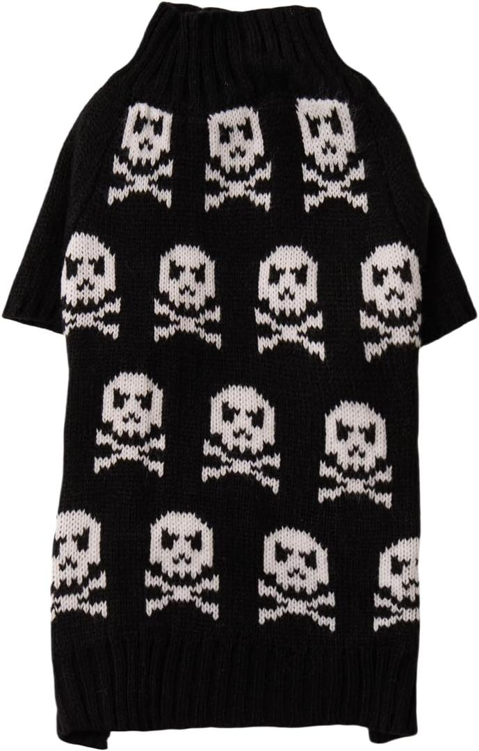 Black Fashion Pet Halloween Costume Clothes Skull Dog Sweater for Dogs, XS 16" Back