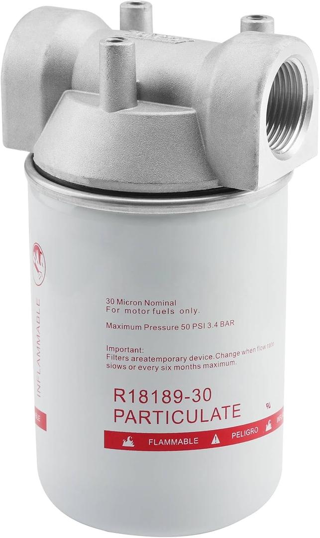 1 Inch NPT Fuel Tank Filter Kit, High Flow 25 GPM 30 Micron Spin-on Particulate Filter Compatible With Diesel Transfer Pump