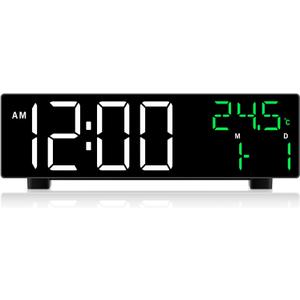 Digital Clock, Digital Wall Clock for Living Room Decor, Large Display with Date Temperature & Week, Auto Dimmable LED for Bedroom, Living Room, Office, Electric Plug in with Adjustable Alarm, DST