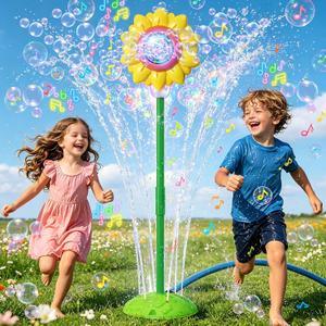 Bubble Machine for Kid, Flower Bubble Maker with Lights and Music, Adjustable Height Bubble Stand Machine with Water Spray for Kid, Automatic Bubble Machine for Parties Birthday Wedding Outdoor