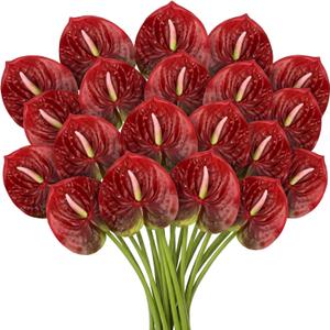 Hanaive 20 Pcs Artificial Anthurium Flowers 23.6 Inch Fake Anthurium Flowers for DIY Vase Bouquets Centerpiece Arrangements Wedding Bridal Shower Party Home Decor (Gradient Red)