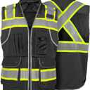 High Visibility Safety Work Vest for Men, Surveyor Safety Vest with Pockets, ANSI/ISEA 107-2020 Class 2 (Medium, Black)