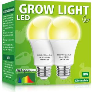 2 Pack LED Grow Light Bulbs A19 Bulb, Full Spectrum Plant Light Bulb, 9W E26 Grow Bulb Replace up to 80W, Grow Light for Indoor Plants, Flowers, Greenhouse, Indore Garden, Hydroponic