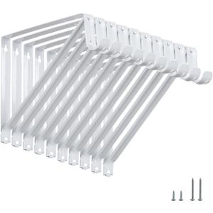HOME MASTER HARDWARE Heavy Duty Closet Shelf Rod Brackets Supports 250lbs, Wall Mounted Closet Shelves Bracket with Rod Shelving Support, White with Screws 10-Pack